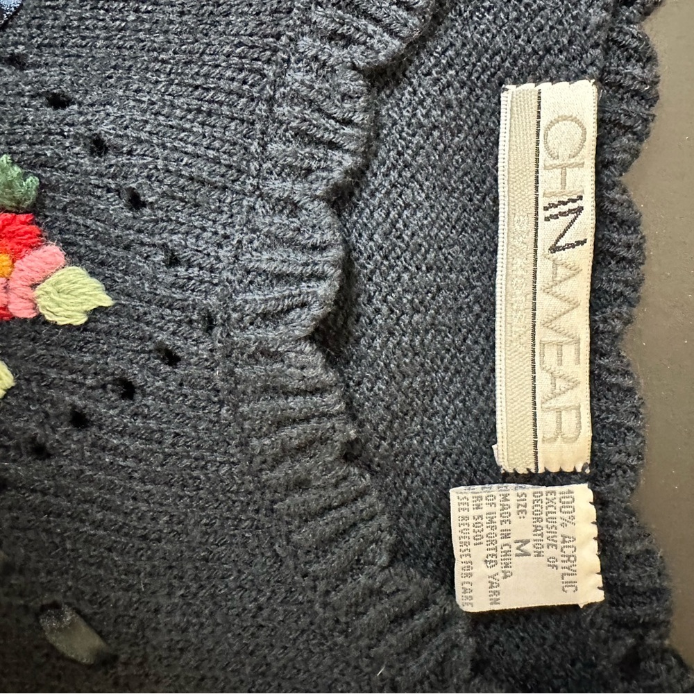 Blue Knit Sweater with Floral Embroidery and Ribbon Detail - Picture 3 of 8